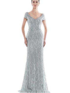 Ina Silver Beaded V-Neck Maxi Gown